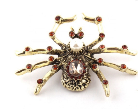 Gorgeous Topaz Crystal and Pearl Spider Brooch