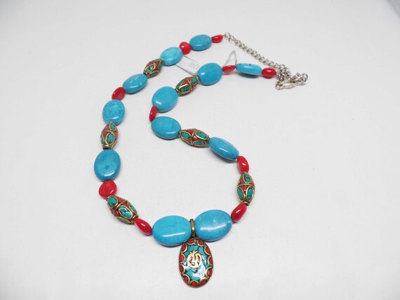 CLEARANCE Gorgeous Turquoise & Coral Micromosaic Necklace