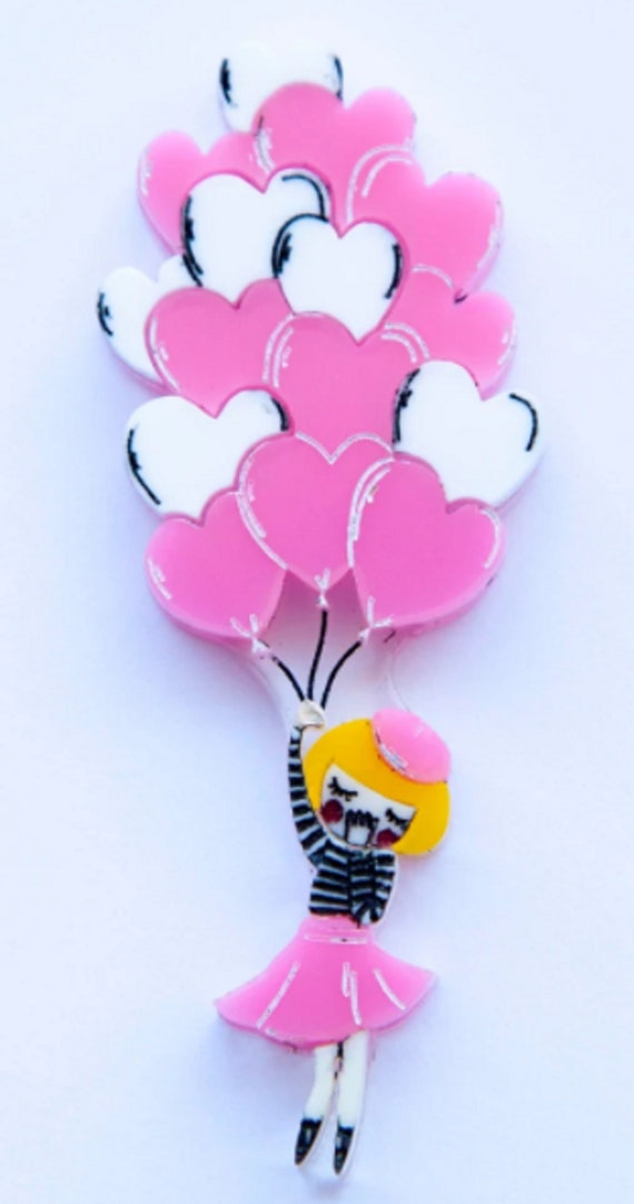DAISY JEAN Balloon Girl Acrylic Valentine Brooch