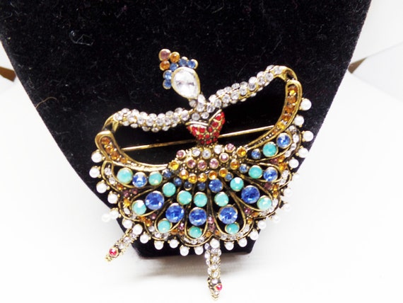 Spectacular Multi-Colored Crystal Ballet Dancer Brooch!