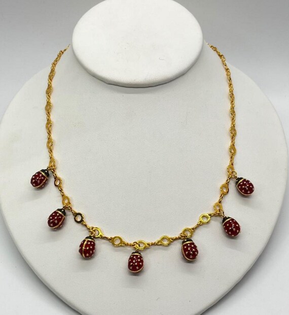 Joan Rivers Signed Enamel Ladybug Necklace