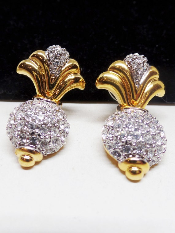 Gorgeous Vintage Crystal Drop Deco Pierced Earrings! New Old Stock