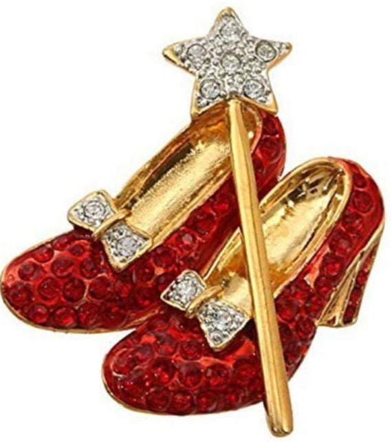 Adorable Red Crystal Dorothy Ruby Slippers No Place Like Home Pin!