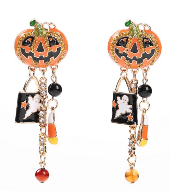 Adorable Pumpkin Halloween Charm Dangle Earrings
