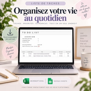 Liste de tâches Excel | Tableau suivi tâches | Gestionnaire de tâches | Priorités, statuts, et échéances | Excel et Google Sheets