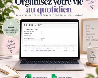 Liste de tâches Excel | Tableau suivi tâches | Gestionnaire de tâches | Priorités, statuts, et échéances | Excel et Google Sheets