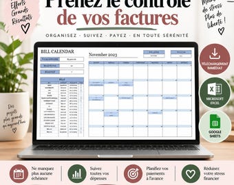 Calendrier de factures | Suivi paiement factures | Suivi factures mensuelles | Échéances et paiements | Excel et Google Sheets