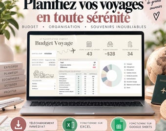 Planificateur budget voyage | Tableau budget voyage | Suivi dépenses voyage | Budget et checklist avant départ | Excel et Google Sheets