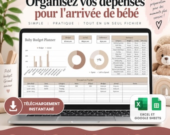 Planificateur budget bébé | Tableau budget bébé | Budget nouveau bébé | Dépenses et checklist maternité | Excel et Google Sheets