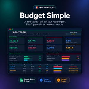 Tableur budget simple Français | Google Sheets & Excel | Suivi Dépenses, Épargne et Remboursement de Dette