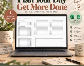 Timeblock Planner | Daily Planner Sheet | AM PM Schedule Sheet | Top 3 Priority Task List | Digital Download