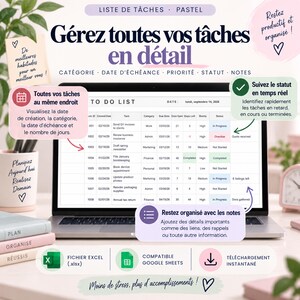 Liste de tâches Excel | Tableau suivi tâches | Gestionnaire de tâches | Priorités, statuts, et échéances | Excel et Google Sheets