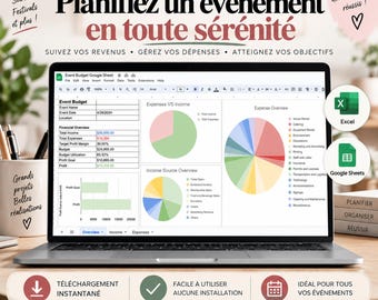 Suivi budget événement | Tableau budget événement | Suivi dépenses événement | Revenus et profit | Excel et Google Sheets