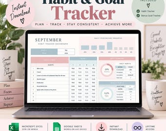 Habit Tracker | 30 Day Habit Tracker | Daily Habit Tracker | Monthly Progress with Bonus Goals | Digital Download