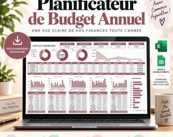 Planificateur budget annuel | Budget annuel Excel | Tableau budget annuel | Suivi finances 12 mois | Excel & Google Sheets