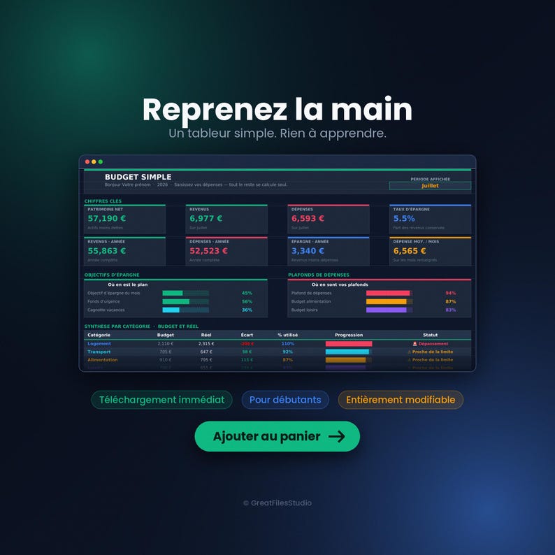 tableur budget, budget mensuel, suivi depenses, gestion budget, budget familial, finances perso, google sheets fr, tableur excel, epargne objectif, remboursement dette, budget francais, planificateur, budget etudiant