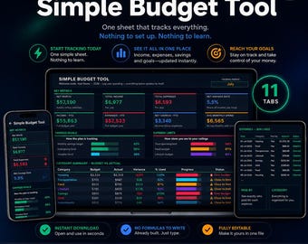 Monthly Budget Spreadsheet, Personal Finance Tracker, Dark Mode Template (Digital Download)