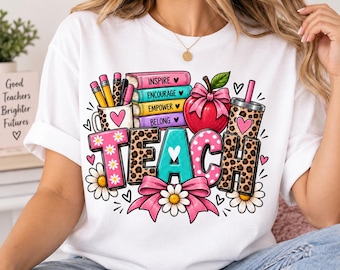 Teacher PNG, Coquette Teacher Sublimation Design, School PNG, Bow Teacher Shirt Design, Classroom PNG, Bow Teacher Gift, Back to School Png