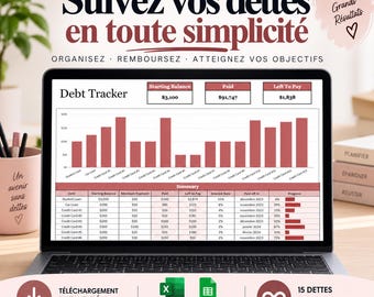 Tableau suivi dettes | Suivi remboursement dettes | Suivi dettes personnelles | Prêts et cartes de crédit | Excel et Google Sheets