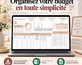 Planificateur budget mariage | Tableau budget mariage | Suivi dépenses mariage | Paiements et échéances | Excel et Google Sheets