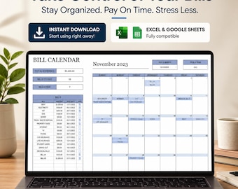 Bill Tracker | Monthly Bill Tracker | Due Date Bill List | Household Calendar with Paid Status | Digital Download