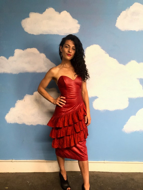 80's Bombshell Red Leather Dress