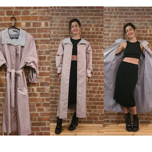 1990s Y2K British Mist Lavender Belted Trench Coat