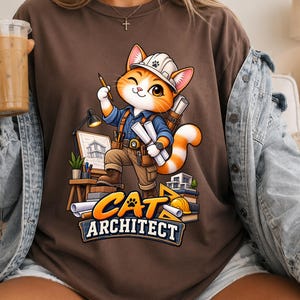 Cat Architect T-Shirt, Funny Cat Engineer Shirt, Cute Architect Cat Tee, Gift for Architect, Construction Cat Graphic Shirt