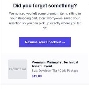 Klaviyo HTML-E-Mail-Vorlage für abgebrochene Warenkörbe | Automatisierter Shopify-Wiederherstellungscode | Responsives E-Commerce-Layout | Benutzerdefinierte Mailchimp-Tabelle