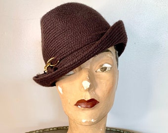 1970s Dark Brown Wool Cord Fedora by Everitt, 70s Wool Hat