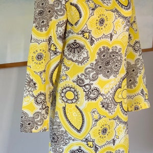 Late 60s, Early 70s Yellow and Black Paisley Mini Dress image 5