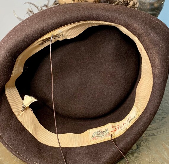 1930s/1940s Brown Felt Stetson Hat with Ostrich F… - image 7