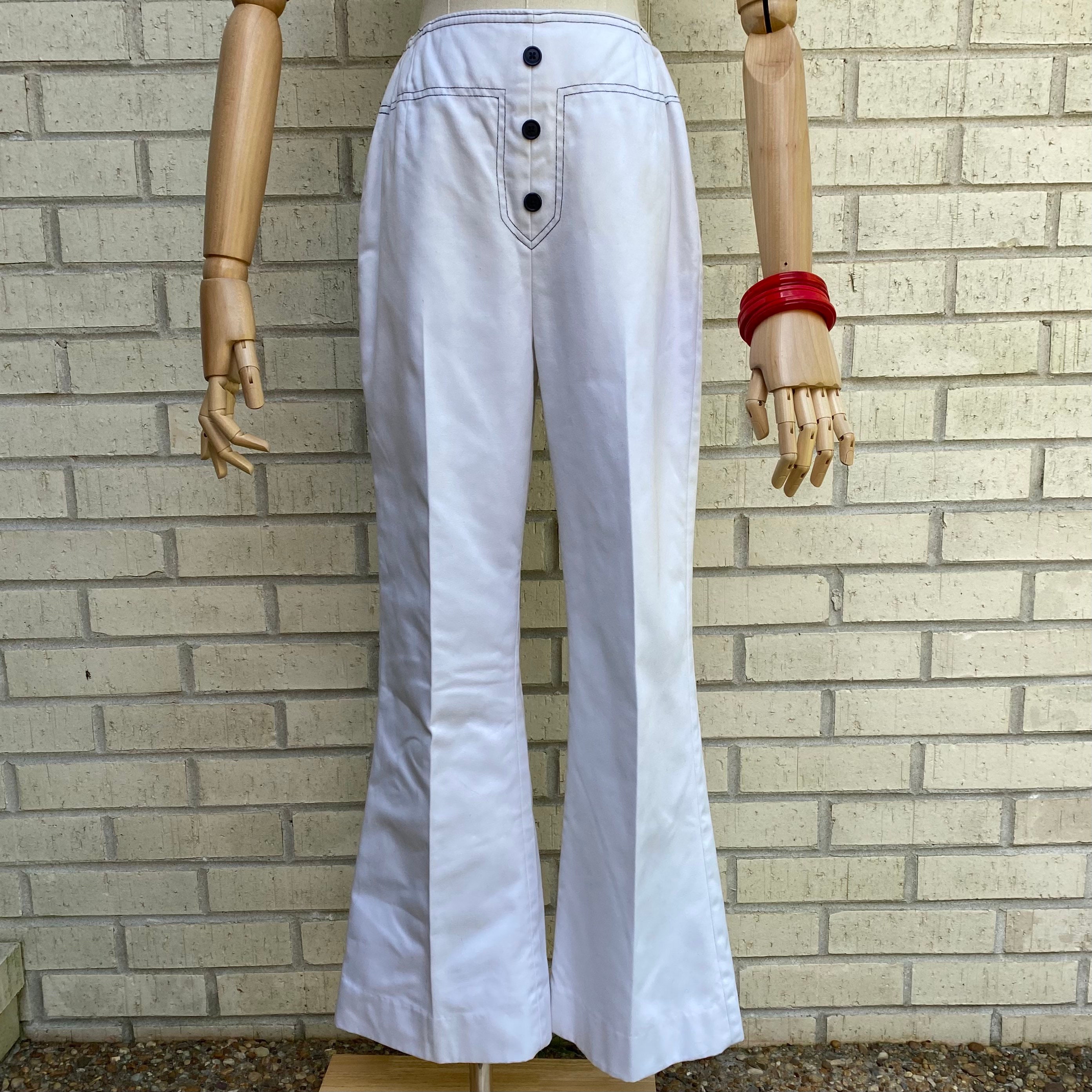 1970s White the Villager Pants With Blue Stitching Along Waist - Etsy UK