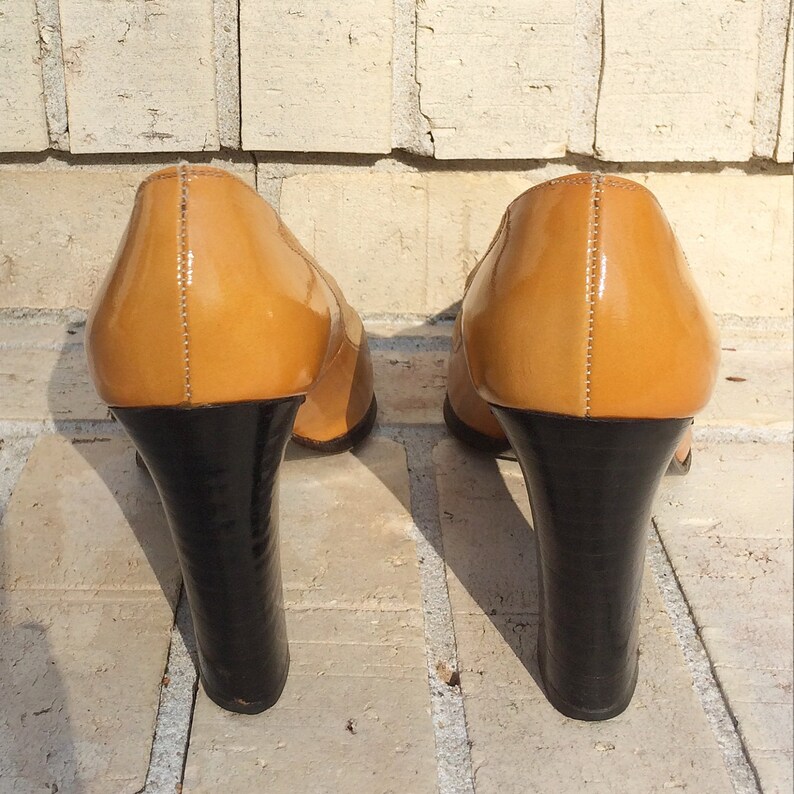 Vintage Mustard Yellow Pumps Patent Leather and Suede 70s Etsy