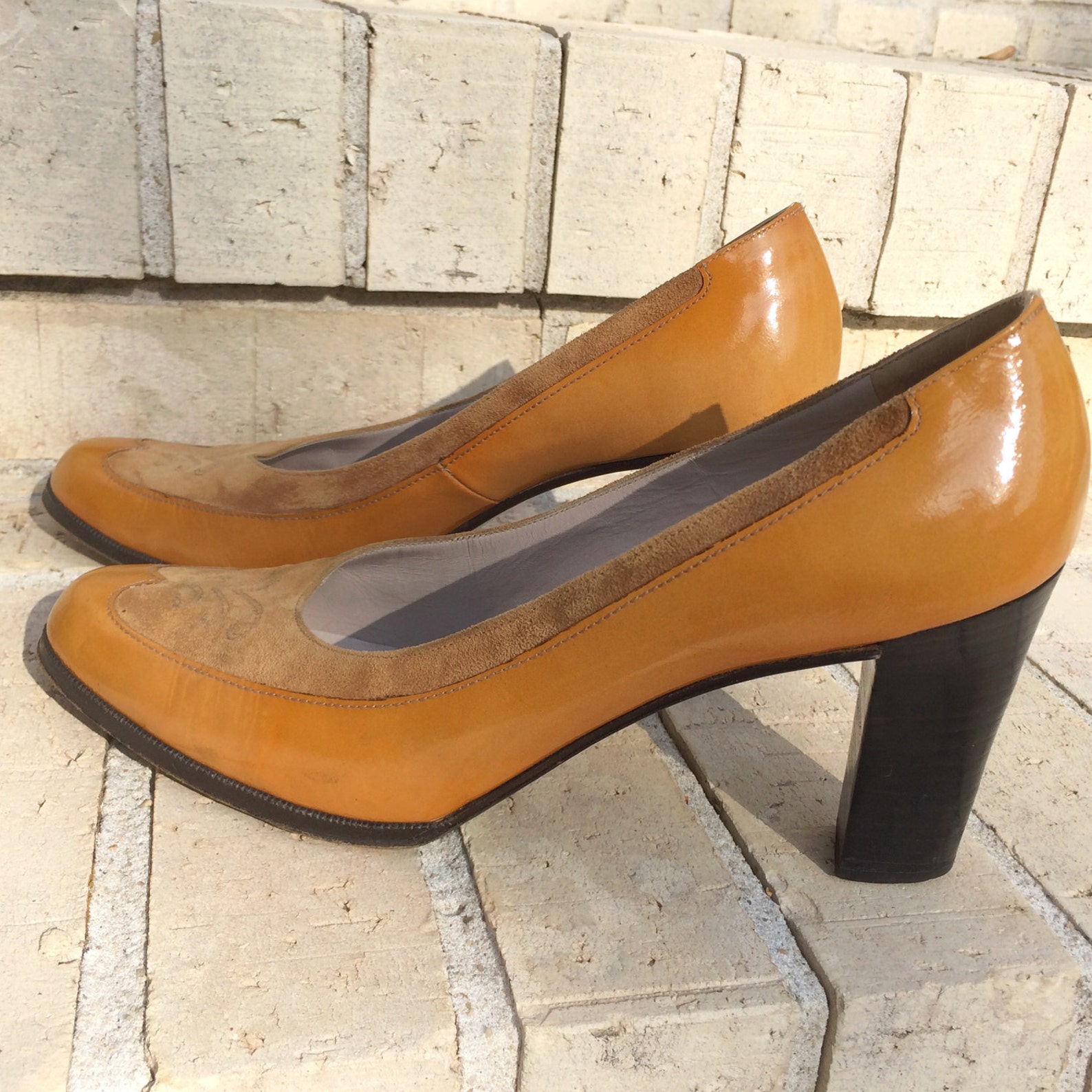 Vintage Mustard Yellow Pumps Patent Leather and Suede 70s Etsy