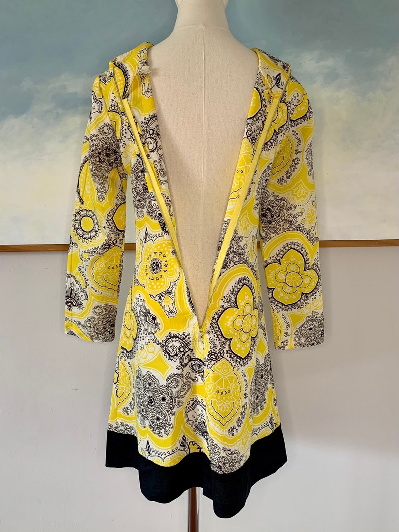 Late 60s, Early 70s Yellow and Black Paisley Mini Dress image 6