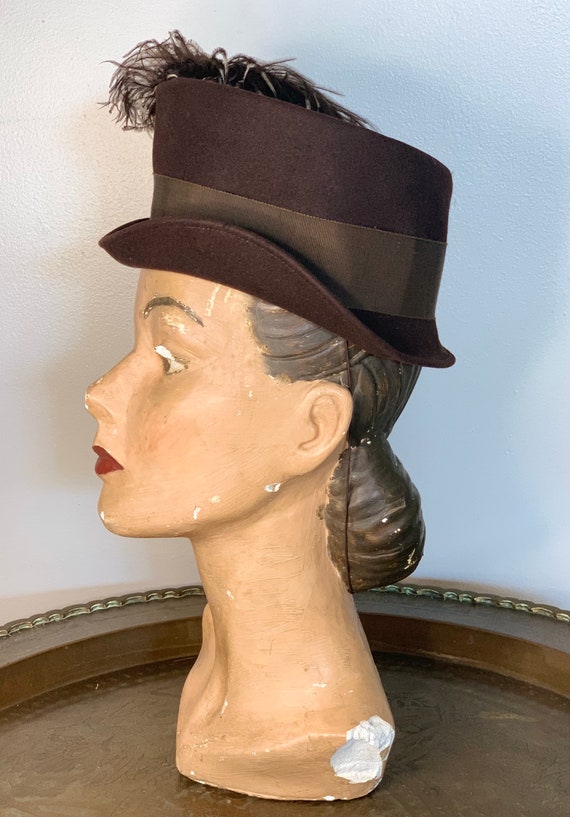 1930s/1940s Brown Felt Stetson Hat with Ostrich F… - image 3