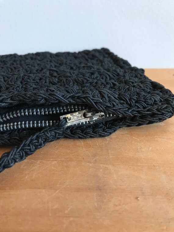 1940s Black Woven Cord, Corde Clutch with Metal Z… - image 10