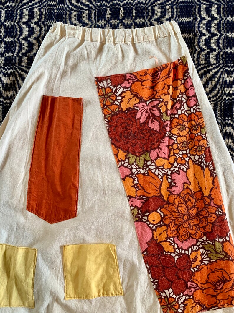 1960s Flour Sack Skirt With Lots of Pockets and Pom Pom Fringe - Etsy