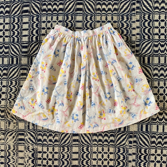 1930s/ 1940s Cotton Skirt with Fun Print, Extra Sm