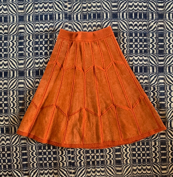 1960s or 1970s Suede, Rust Colored Patchwork Skirt