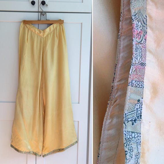 Vintage Butter Yellow Silk Wide Leg 30s 40s Lounge