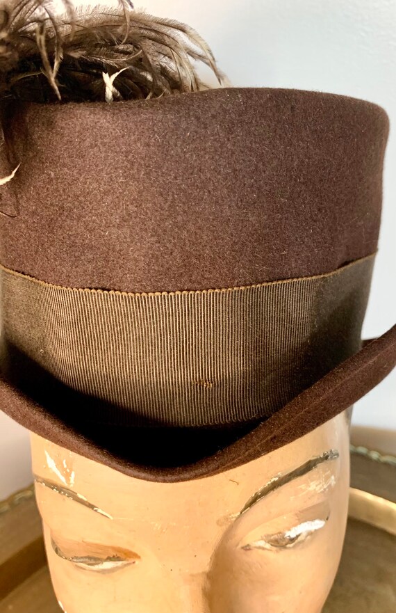 1930s/1940s Brown Felt Stetson Hat with Ostrich F… - image 6