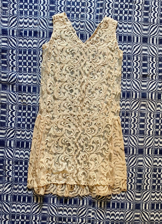 1920s Champagne Colored Lace Dress, Wedding Dress