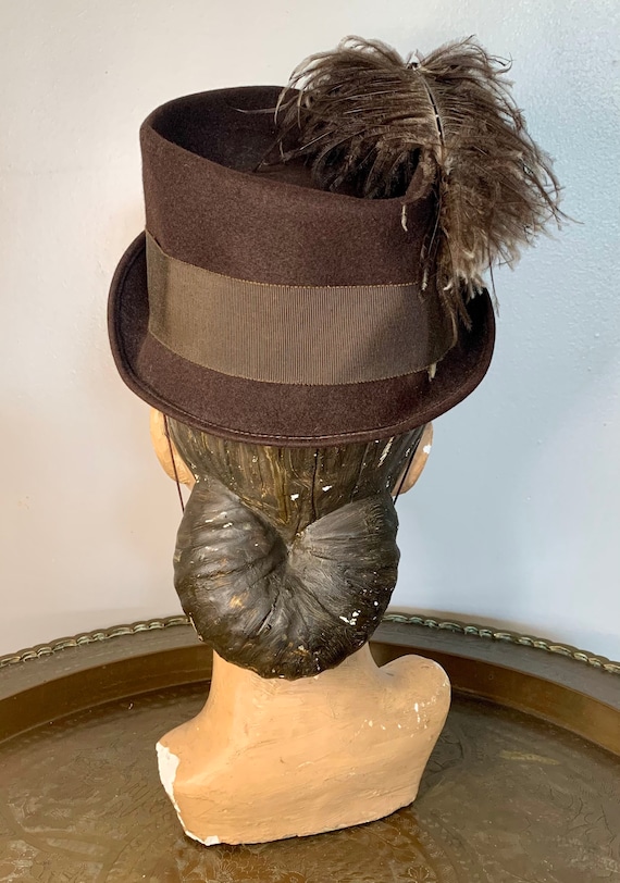 1930s/1940s Brown Felt Stetson Hat with Ostrich F… - image 2