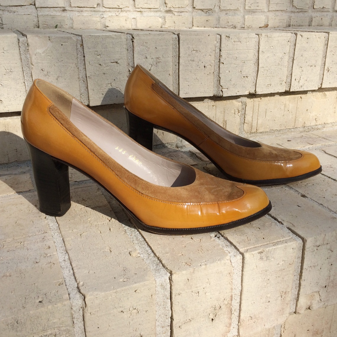 Vintage Mustard Yellow Pumps Patent Leather and Suede 70s Etsy