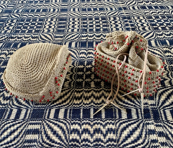 Late 1940s/ Early 1950s Crochet Hat and Purse Matc