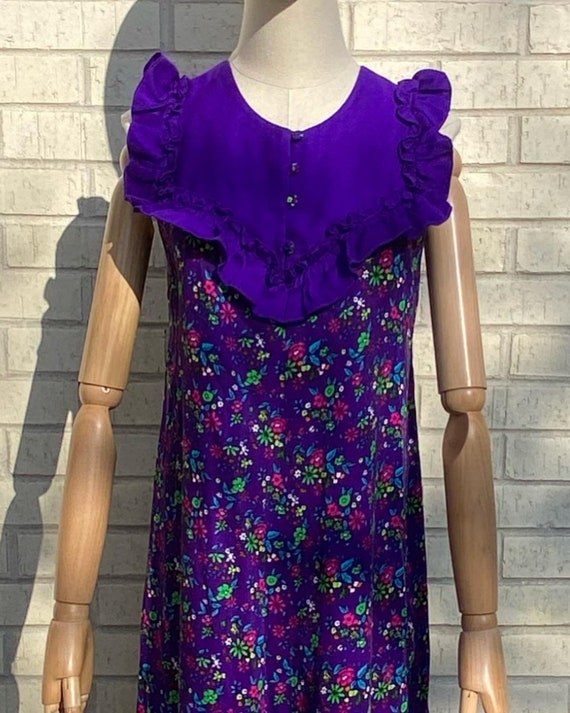 1960s Hawaiian Muu Muu dress, bright purple ruffl… - image 3