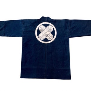 Vintage Japanese Hanten jacket with family crest, Hawk Wing on the back