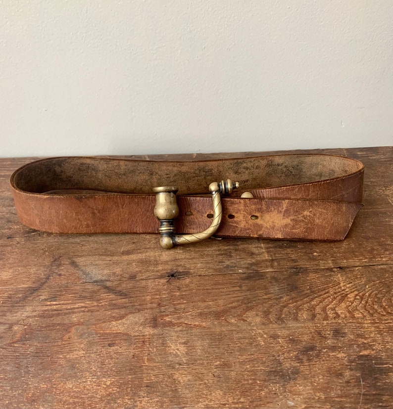 70s Brass Pipe Belt Buckle With Leather Belt Dazed and Etsy